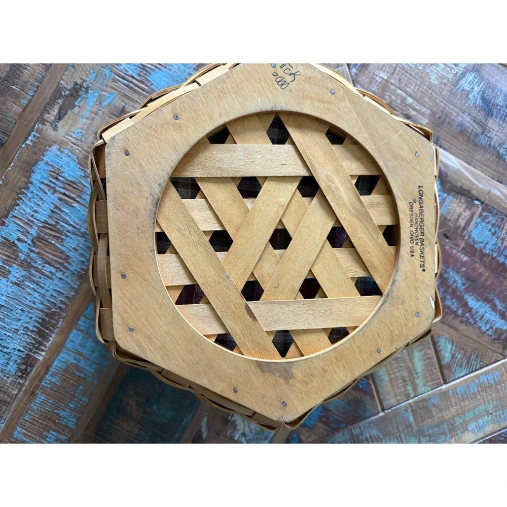 Longaberger Octagon Red Plaid Basket With 6 Slot Tray 13 Inch